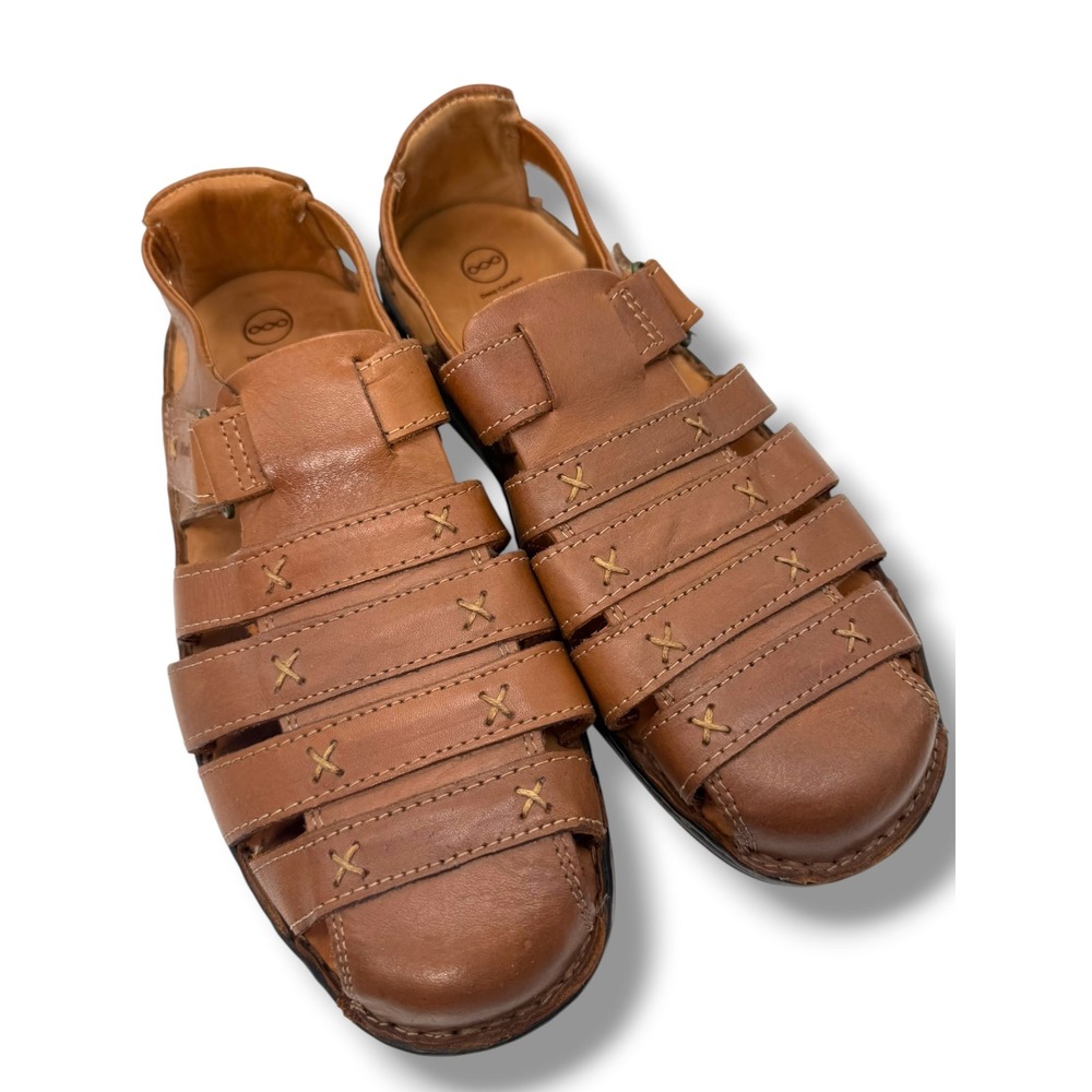 Hush Puppies Mens Deep Comfort Tan Brown Leather Fisherman Sandals Size 8
